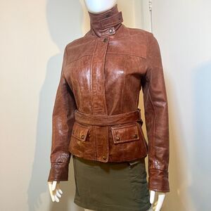 Vintage 70s Italian Genuine Leather Moto Jacket S - Belt Euro Retro Indie Sleaze